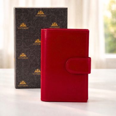 Portfel damski pionowy rozbudowany głęboka czerwień