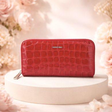 Portfel damski kopertówka czerwony krokodyl