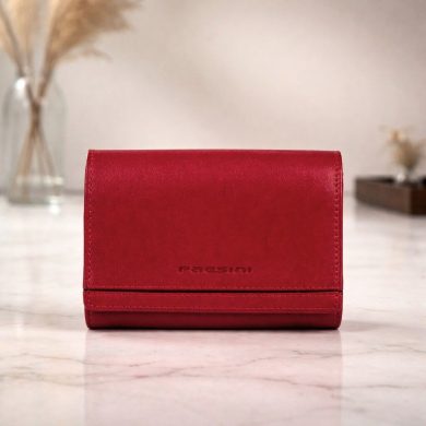 Portfel damski Paesini czerwony z czarnym paskiem