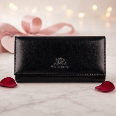 Portfel damski Vittorini czarny z czerwonym wnętrzem