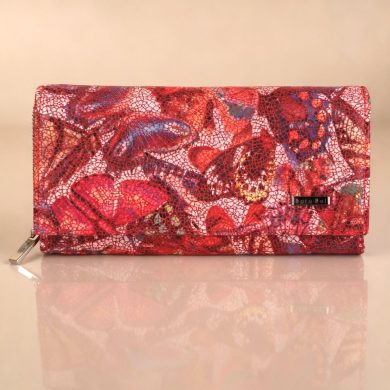 Portfel damski motyle z czerwonym wnętrzem