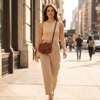 Torebka damska listonosza z klapką koniakowa